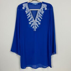 Antonio Melani Beaded Sheer Cover-up Blue White Coral S